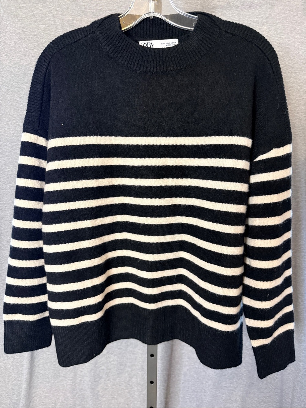 Zara Black and White Striped Scoop-Neck Sweater